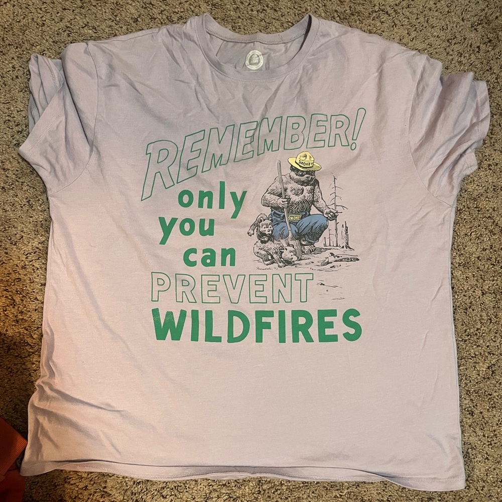Classic White Tee with Green Smokey Bear Print